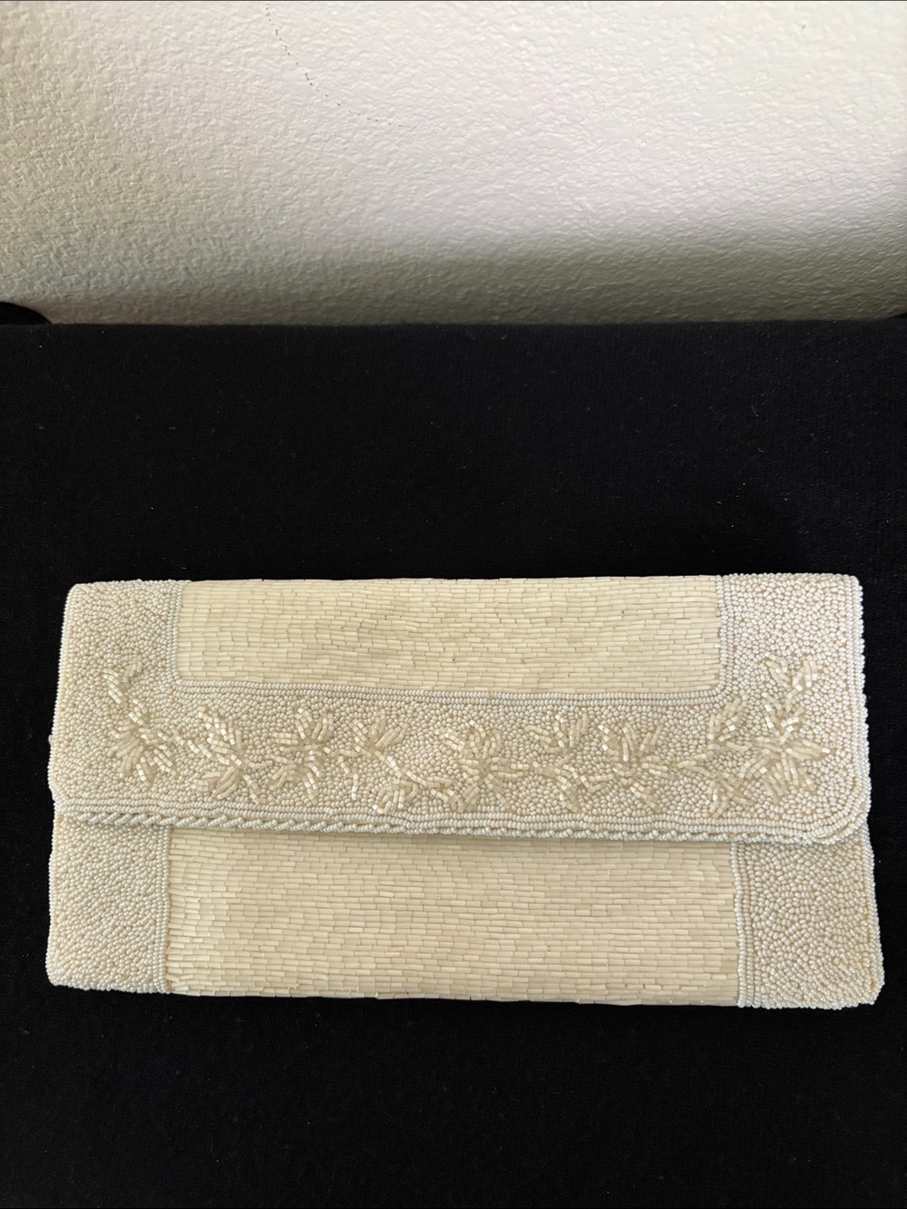 Beaded Ivory Floral Evening Handmade Clutch